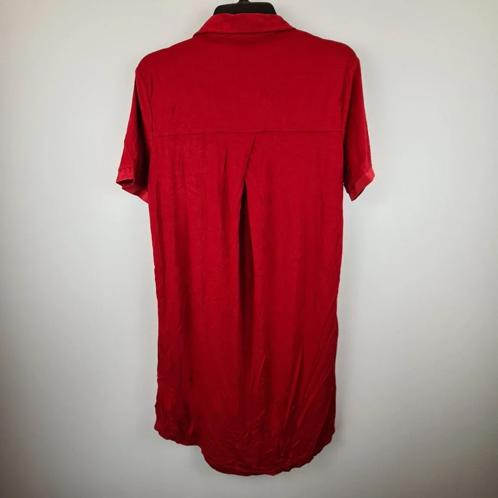 Avidlove Red Button Down Sleep Shirt Nightgown Short Sleeve Satin Trim‎ XL NEW